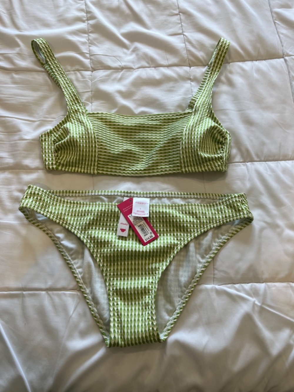 Xhilaration Target Green Textured Bikini Set Square Neck Cheeky Bottom Size L NW